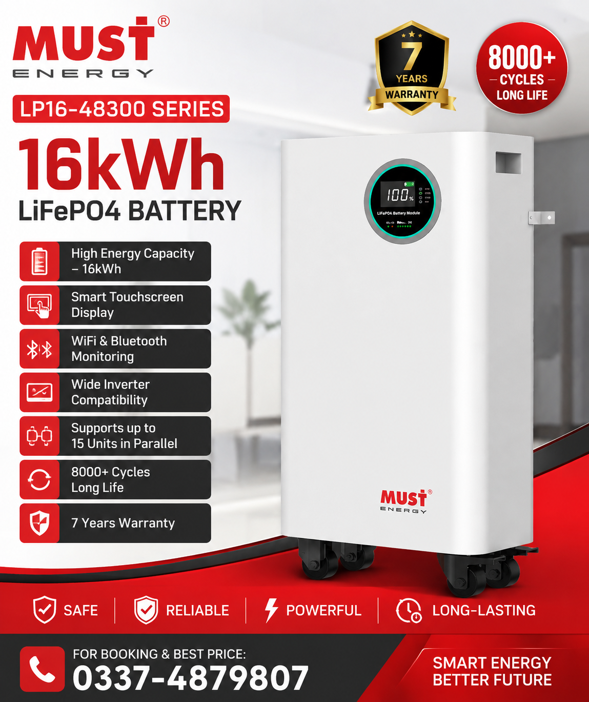 Must 16kwh LiFe PO4 Lithium Battery 300Ah